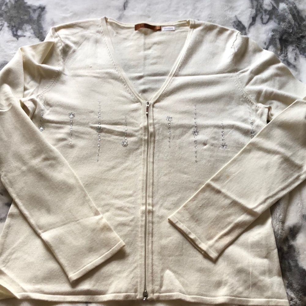 NWOT Ivory zip cardigan w crystals